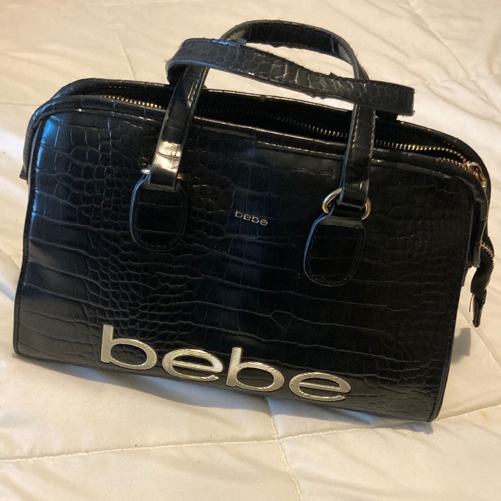 Bebe Black Croc-Embossed Satchel